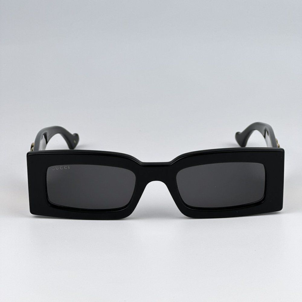 NEW Gucci GG1425S 001 Black Grey Rectangle Unisex Sunglasses GG 1425S - Picture 6 of 14